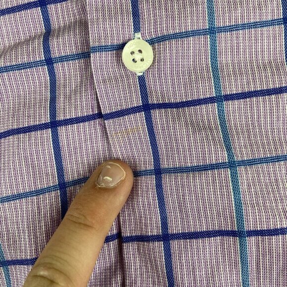 Duchamp London Shirt Mens 17 XL 43 Button Up Flip Cuff Purple Plaid Tailored Fit - Picture 5 of 16